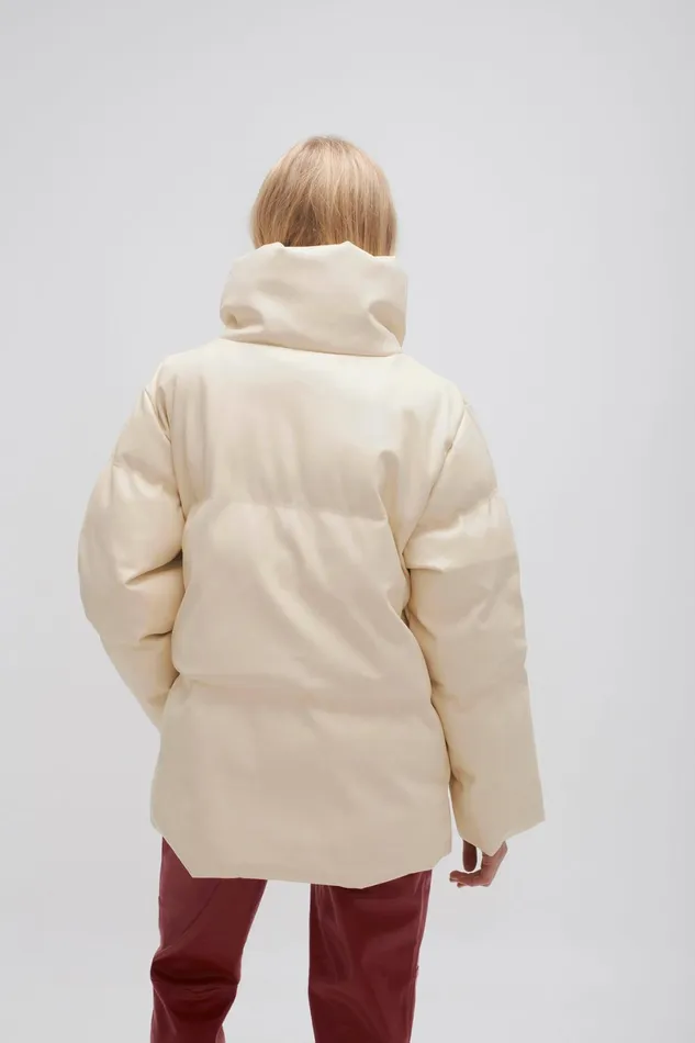 Aje Roamer Puffer Jacket Light Sandstone Beige Women Leather