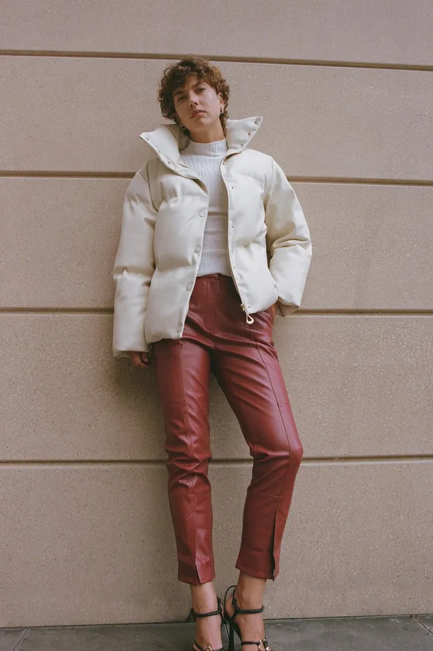 Aje Roamer Puffer Jacket Light Sandstone Beige Women Leather