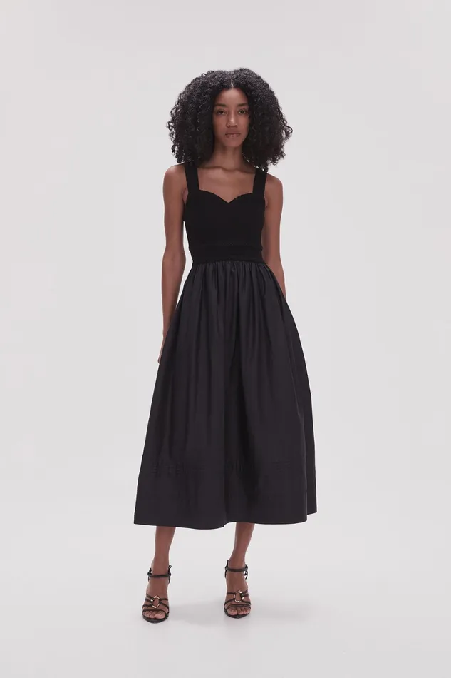 Aje Romarin Knit Bodice Midi Dress Black Women Dresses