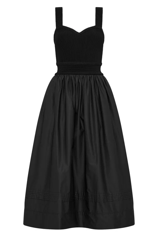 Aje Romarin Knit Bodice Midi Dress Black Women Dresses