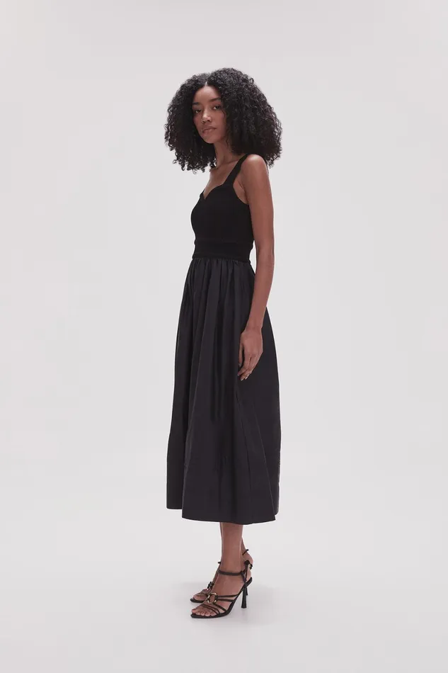 Aje Romarin Knit Bodice Midi Dress Black Women Dresses
