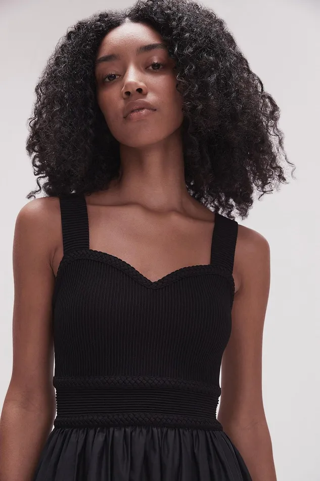 Aje Romarin Knit Bodice Midi Dress Black Women Dresses