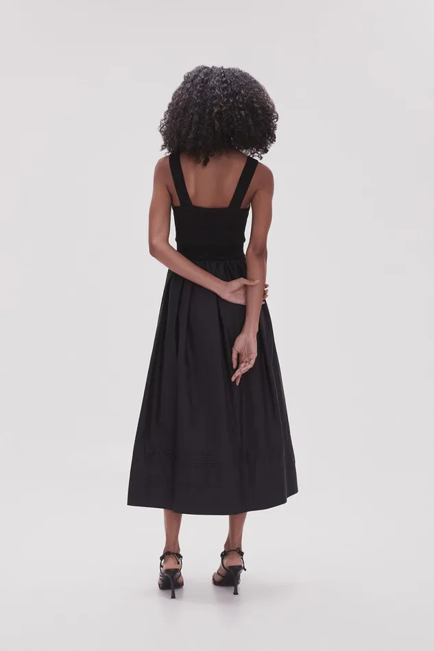 Aje Romarin Knit Bodice Midi Dress Black Women Dresses