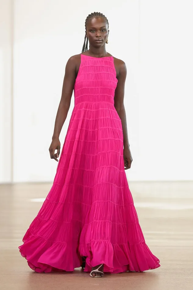 Aje Rosewood Ruched Gown Magenta Women Dresses