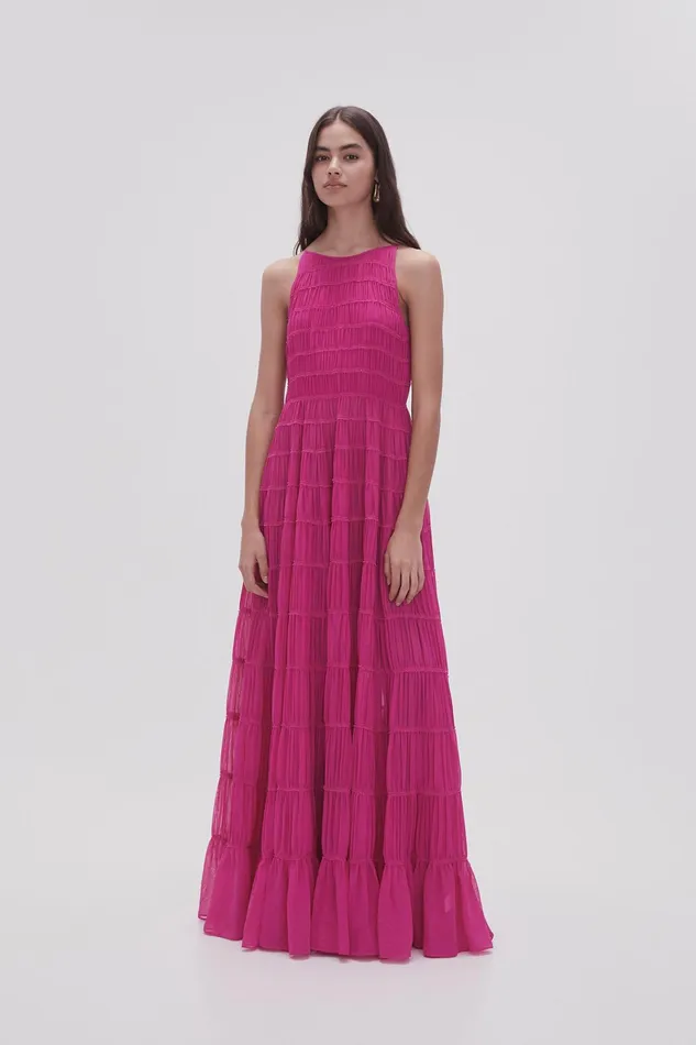Aje Rosewood Ruched Gown Magenta Women Dresses