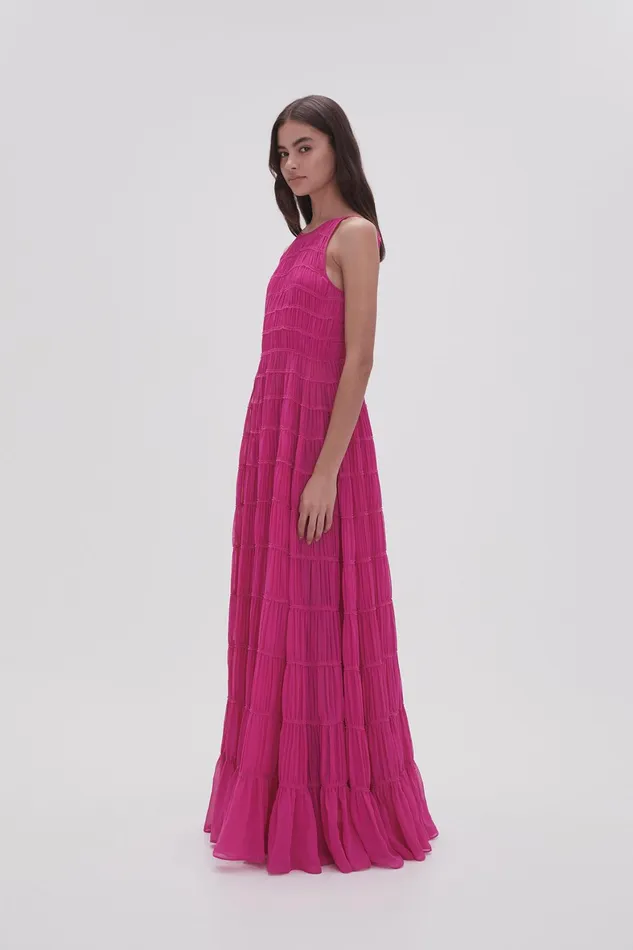 Aje Rosewood Ruched Gown Magenta Women Dresses