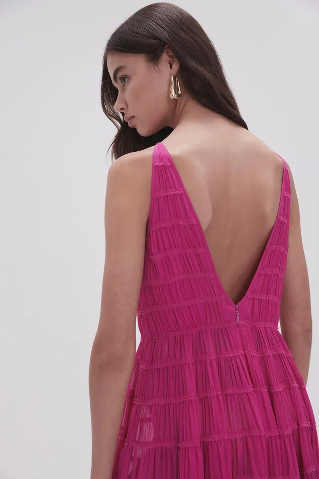 Aje Rosewood Ruched Gown Magenta Women Dresses