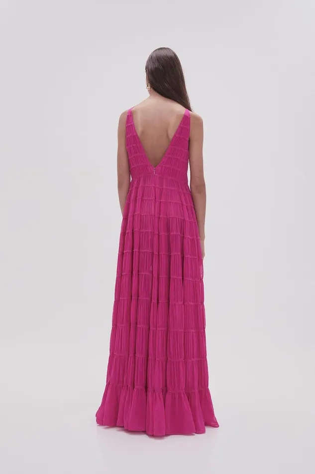 Aje Rosewood Ruched Gown Magenta Women Dresses