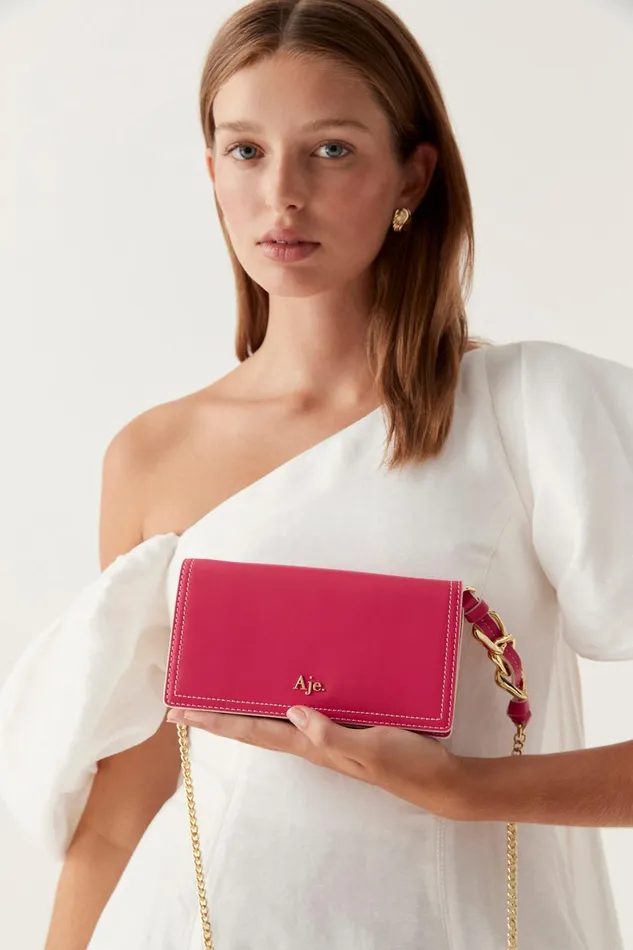 Aje Roux Chain Clutch Bag Bougainvillea Red Women Handbags and Wallets