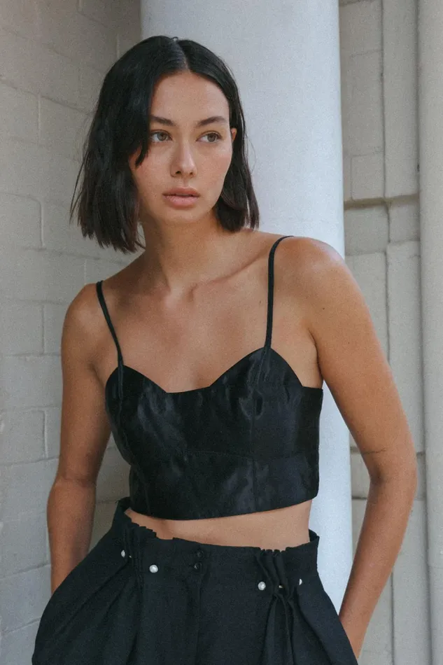 Aje Rowena Panelled Bralette Black Women Tops