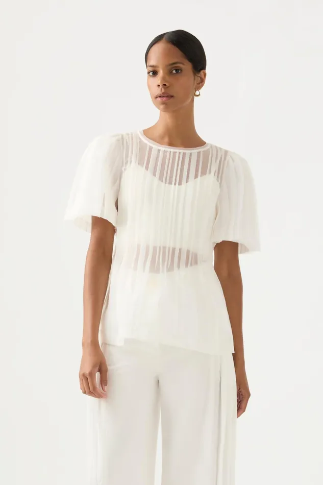 Aje Stella Linear Ruffle Top Ivory Women Tops