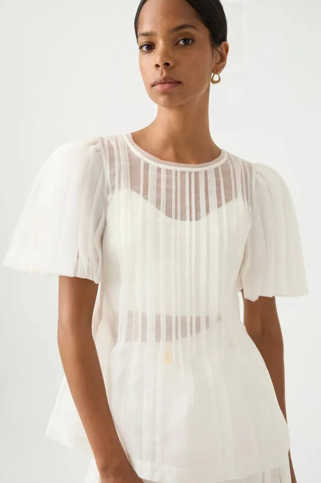 Aje Stella Linear Ruffle Top Ivory Women Tops