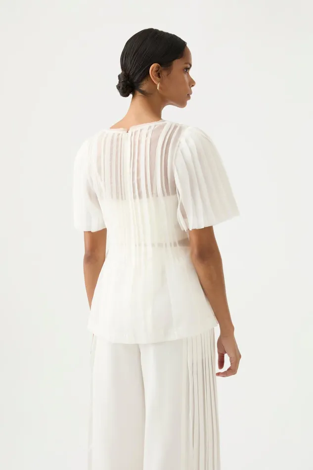 Aje Stella Linear Ruffle Top Ivory Women Tops