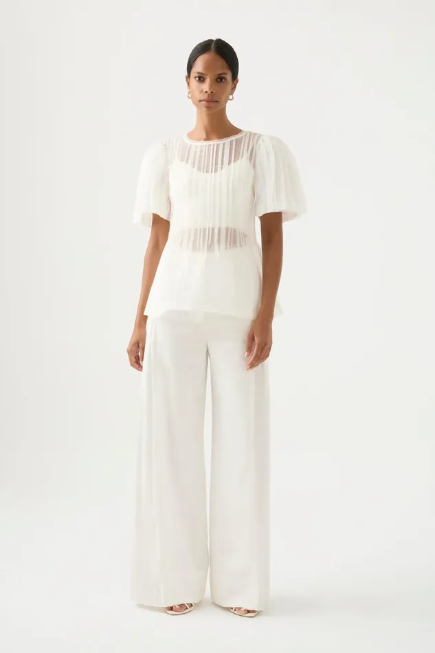 Aje Stella Linear Ruffle Top Ivory Women Tops