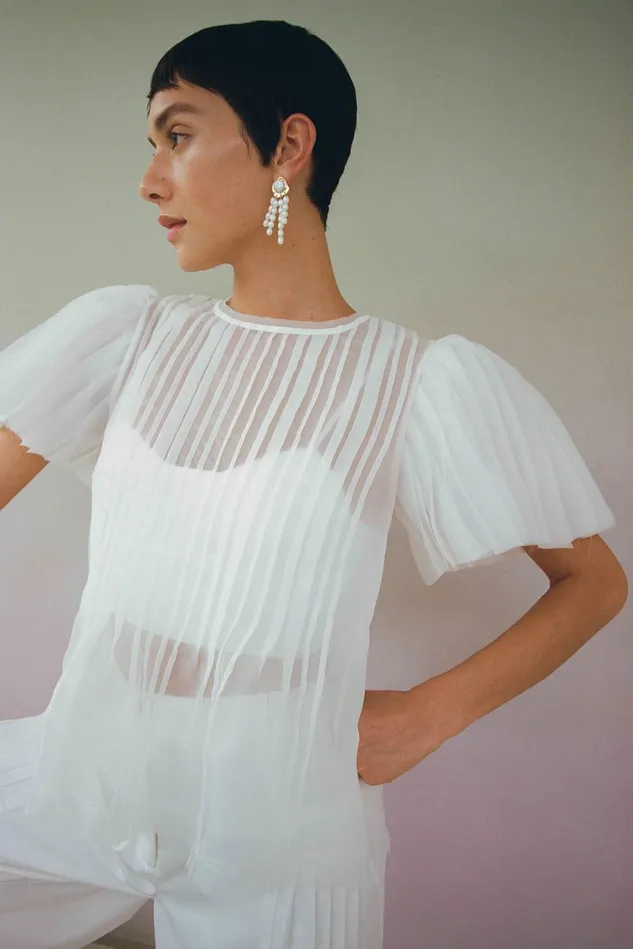 Aje Stella Linear Ruffle Top Ivory Women Tops