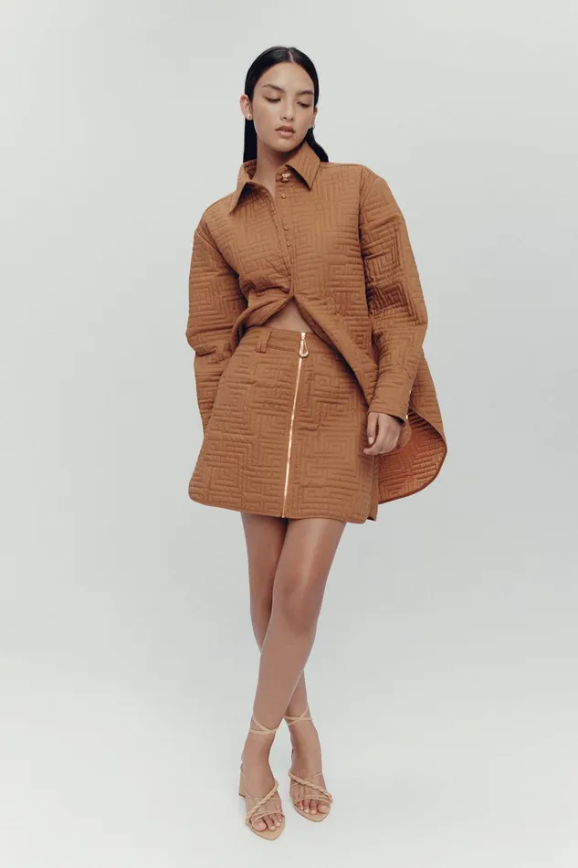 Aje Surrealist Quilted Mini Skirt Tawny Brown Women Skirts