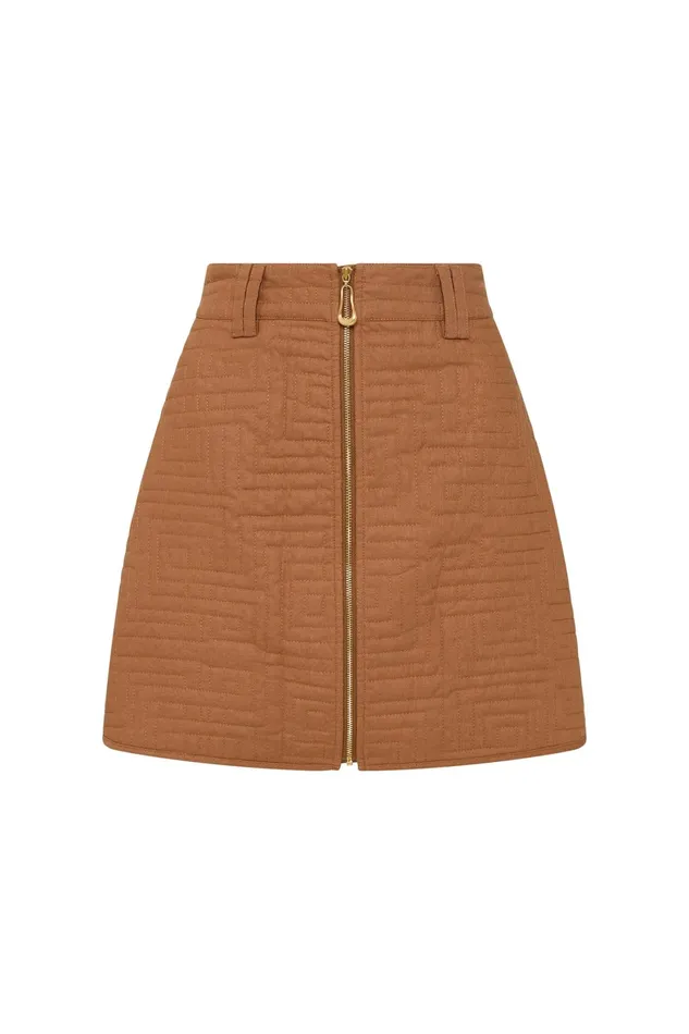 Aje Surrealist Quilted Mini Skirt Tawny Brown Women Skirts