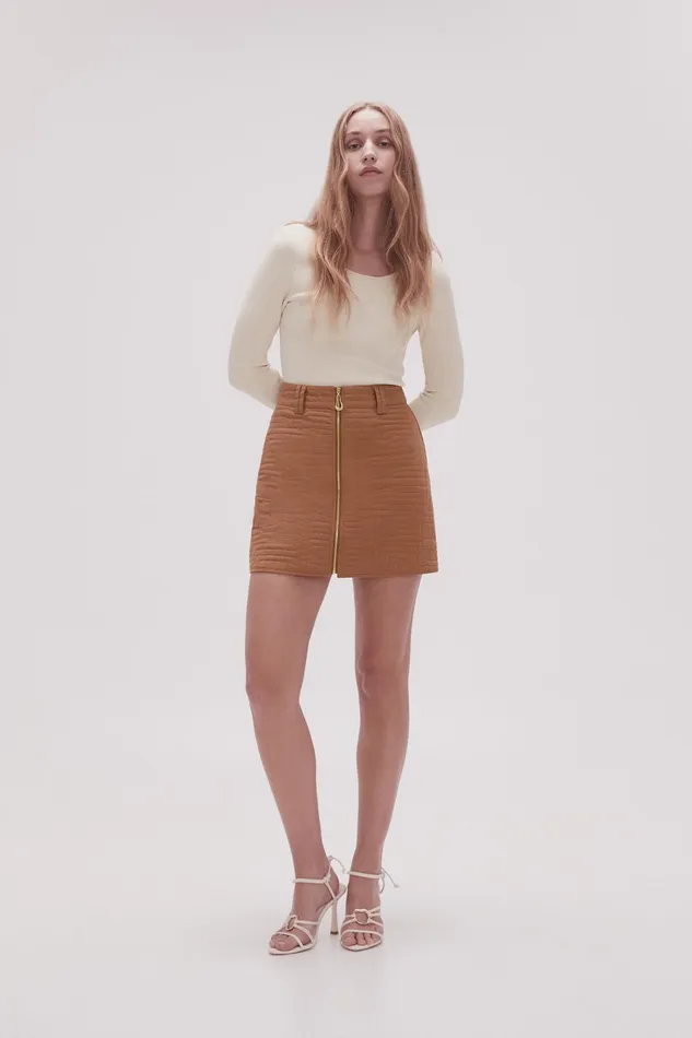 Aje Surrealist Quilted Mini Skirt Tawny Brown Women Skirts