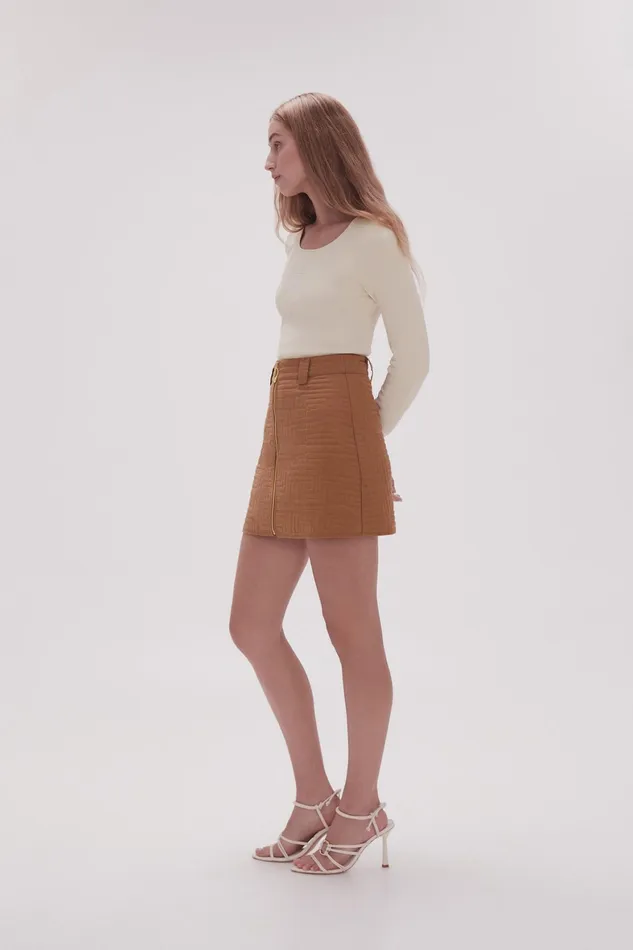 Aje Surrealist Quilted Mini Skirt Tawny Brown Women Skirts