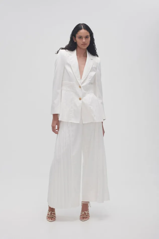 Aje Tranquility Pleated Jacket Ivory Women Blazers Jackets and Coats