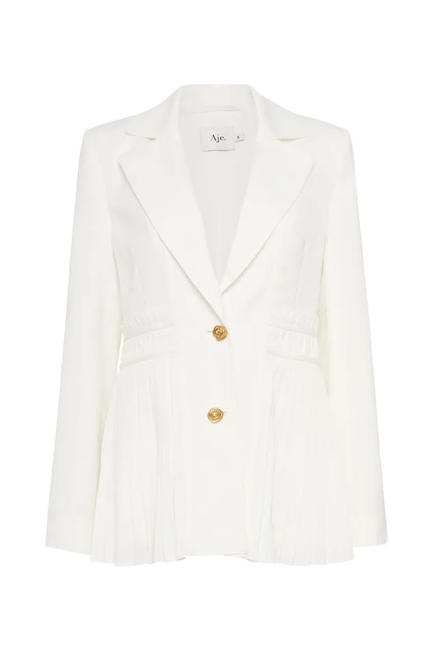 Aje Tranquility Pleated Jacket Ivory Women Blazers Jackets and Coats