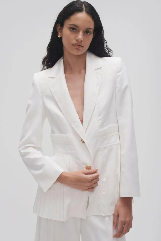 Aje Tranquility Pleated Jacket Ivory Women Blazers Jackets and Coats