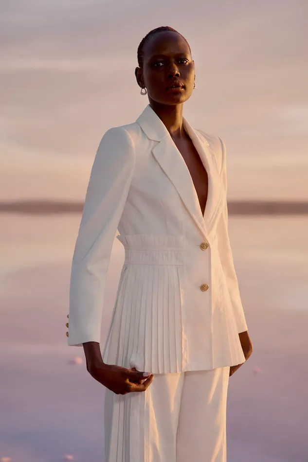 Aje Tranquility Pleated Jacket Ivory Women Blazers Jackets and Coats
