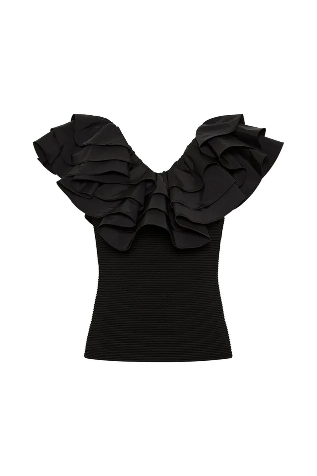 Aje Transcendent Ruffle Top Black Women Tops