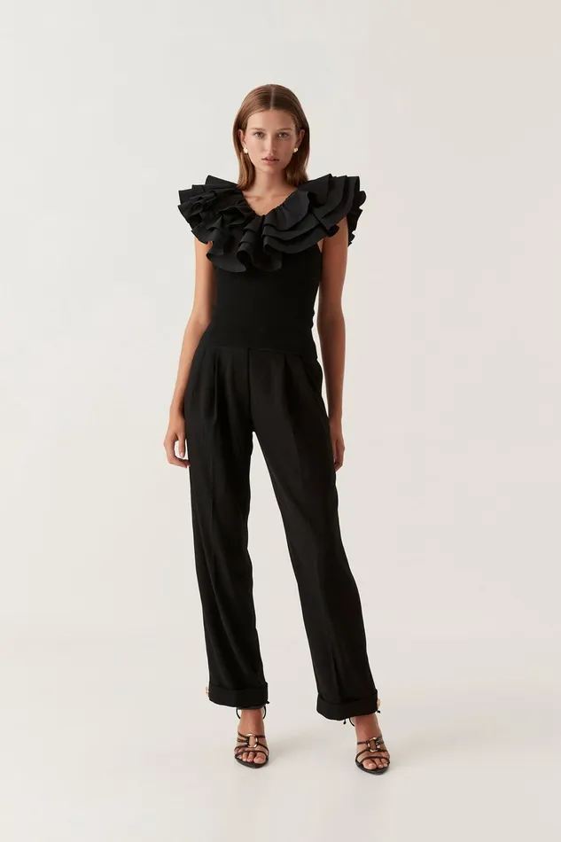 Aje Transcendent Ruffle Top Black Women Tops