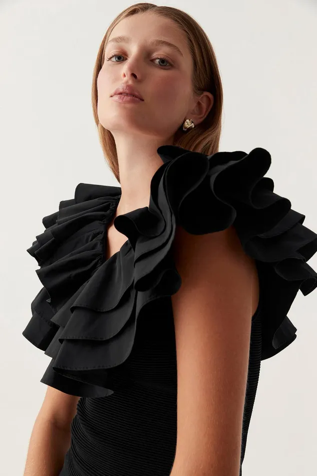 Aje Transcendent Ruffle Top Black Women Tops