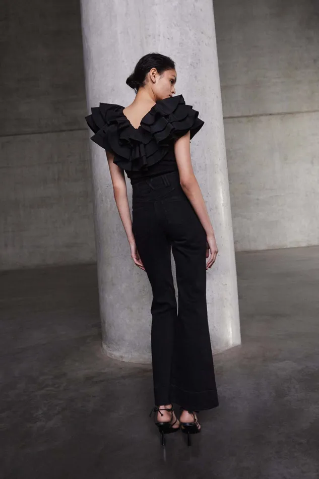 Aje Transcendent Ruffle Top Black Women Tops