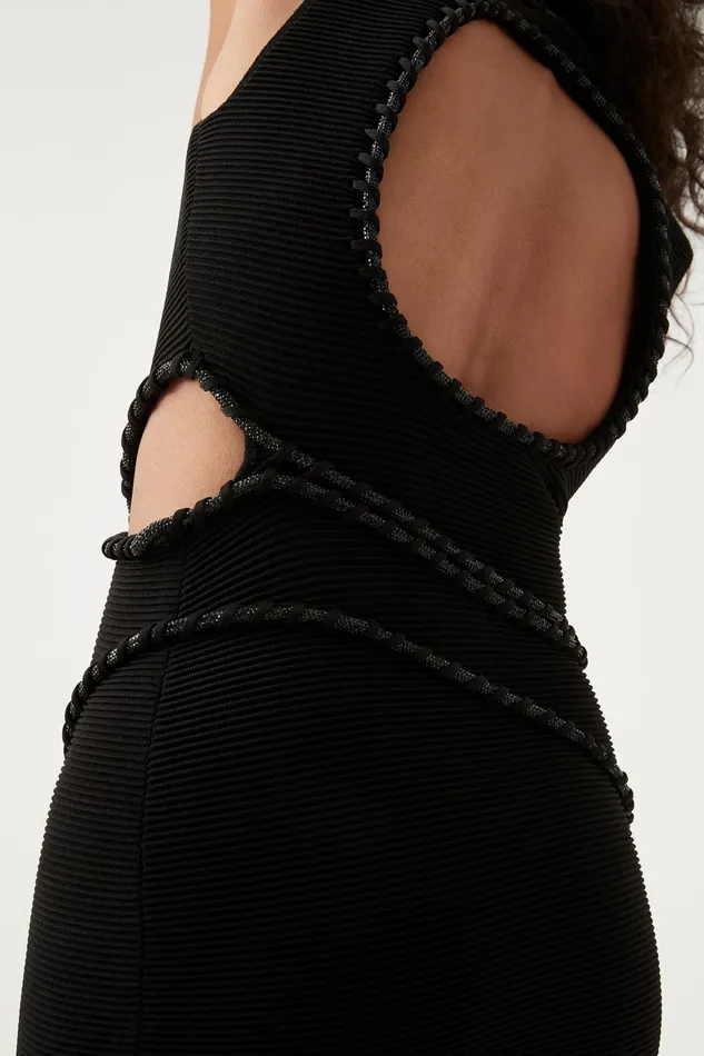 Aje Undulating Cut Out Mini Dress Black Women Body and Crepe Knit