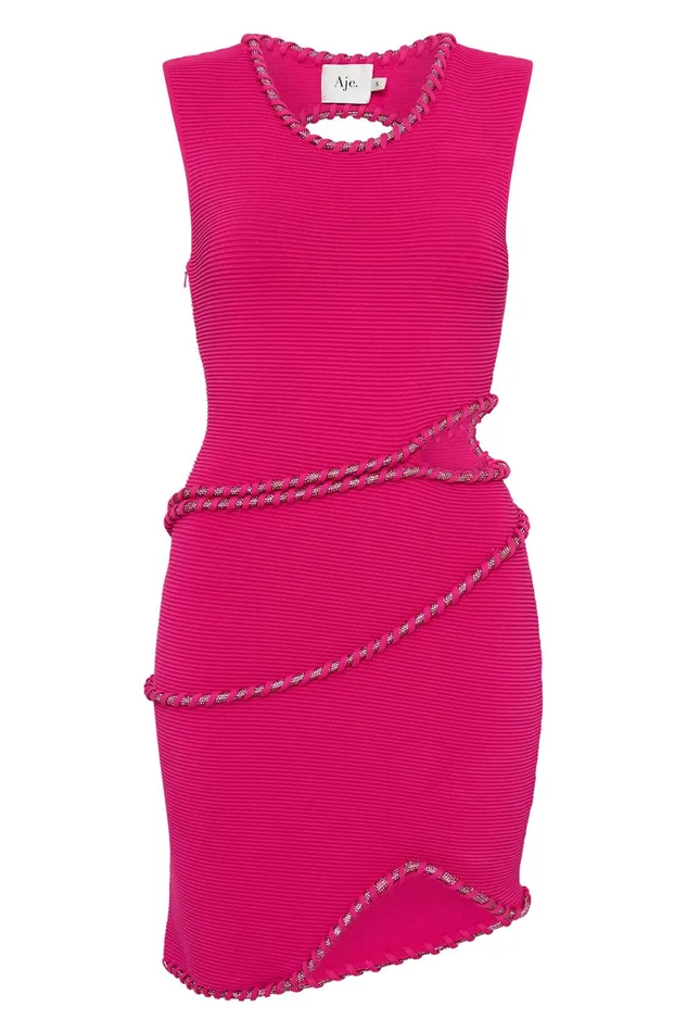 Aje Undulating Cut Out Mini Dress Fuchsia Women Body and Crepe Knit