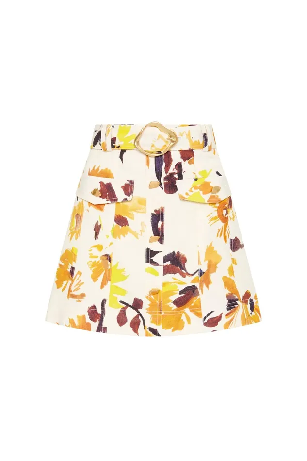 Aje Valerie Utility Mini Skirt Pressed Sunflowers Women Skirts