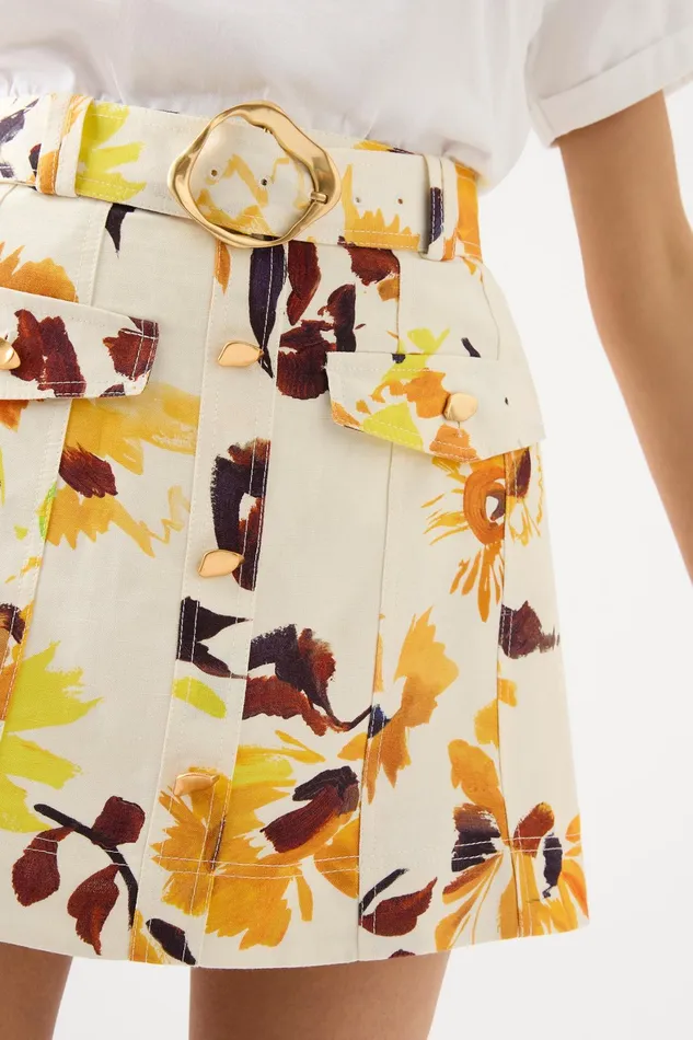 Aje Valerie Utility Mini Skirt Pressed Sunflowers Women Skirts