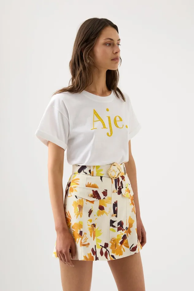 Aje Valerie Utility Mini Skirt Pressed Sunflowers Women Skirts