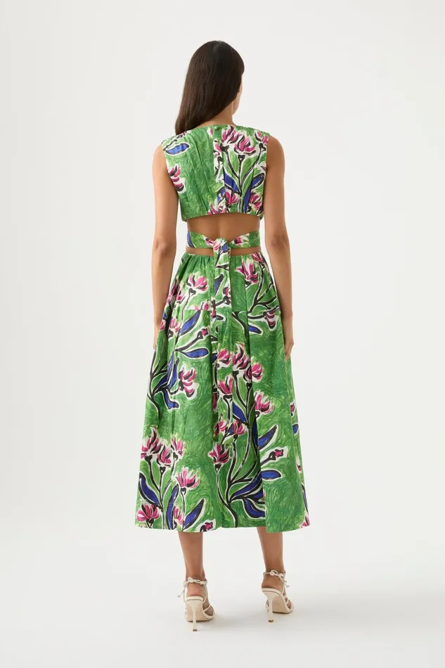 Aje Zorina Tie Midi Dress Native Gumnut Floral Women Dresses