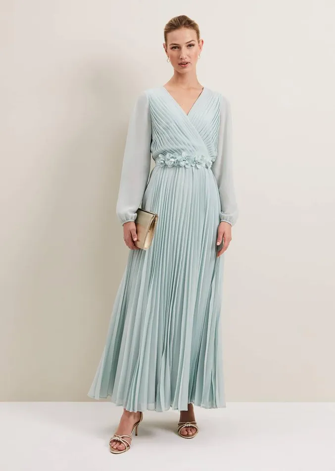 Alecia Pleat Maxi Dress Pale Blue Women Phase Eight Dresses