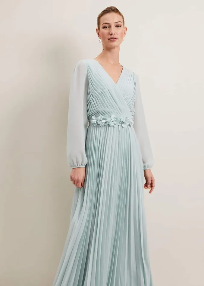 Alecia Pleat Maxi Dress Pale Blue Women Phase Eight Dresses