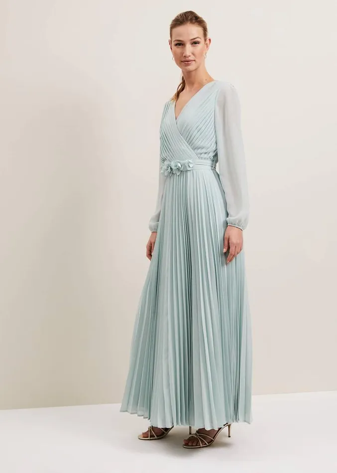 Alecia Pleat Maxi Dress Pale Blue Women Phase Eight Dresses
