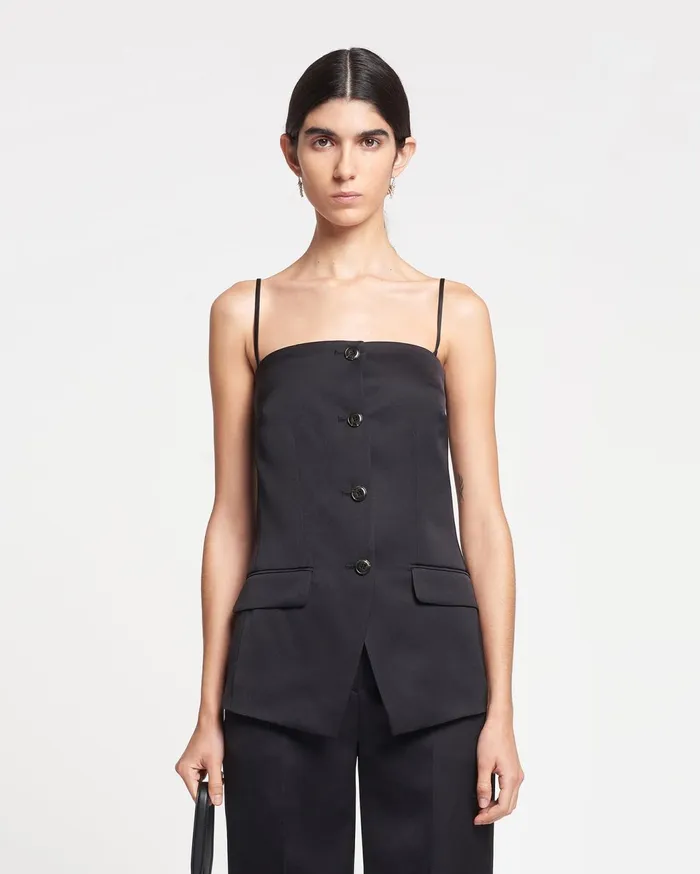 Alessa Tailored TechSatin Vest Black Women Nanushka Tops