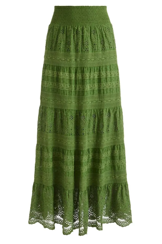 Alice Olivia Aisha Tiered Maxi Skirt Avocado Women Skirts