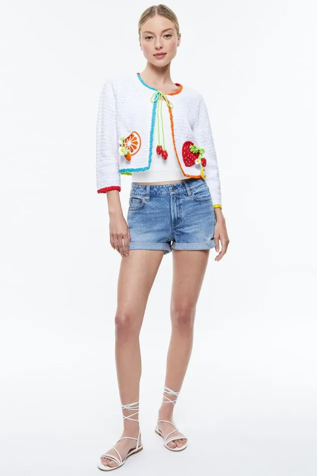 Alice Olivia Anderson Tie Front Cardigan Soft White Multi Women Sweaters