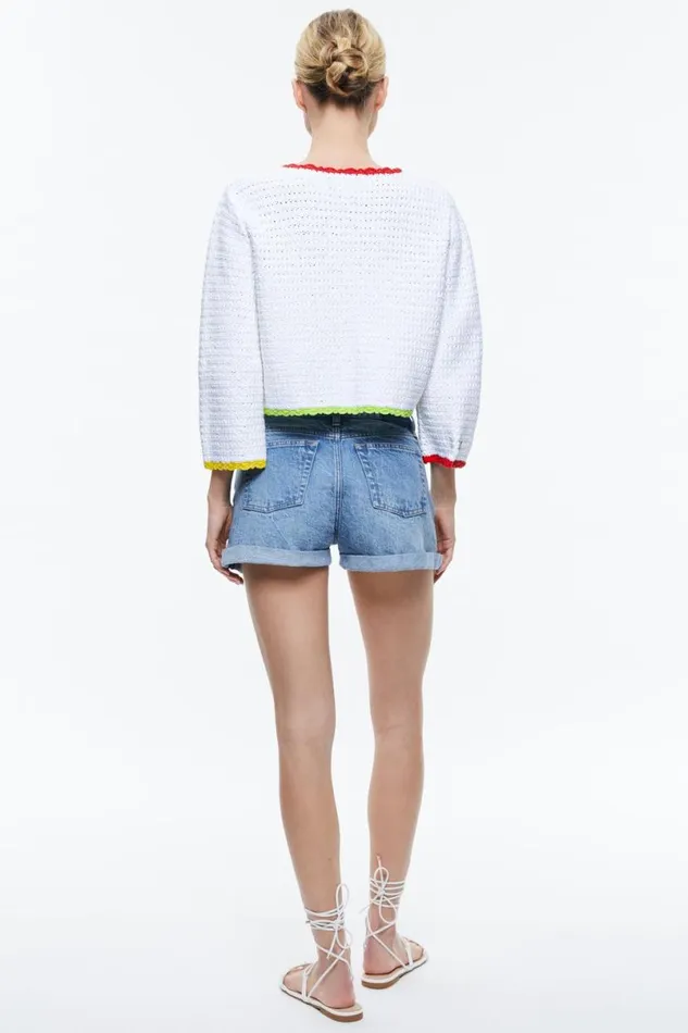 Alice Olivia Anderson Tie Front Cardigan Soft White Multi Women Sweaters
