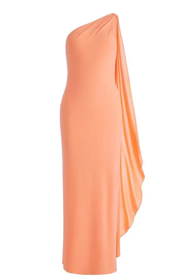 Alice Olivia Anja One Shoulder Draped Maxi Dress Coral Women Dresses
