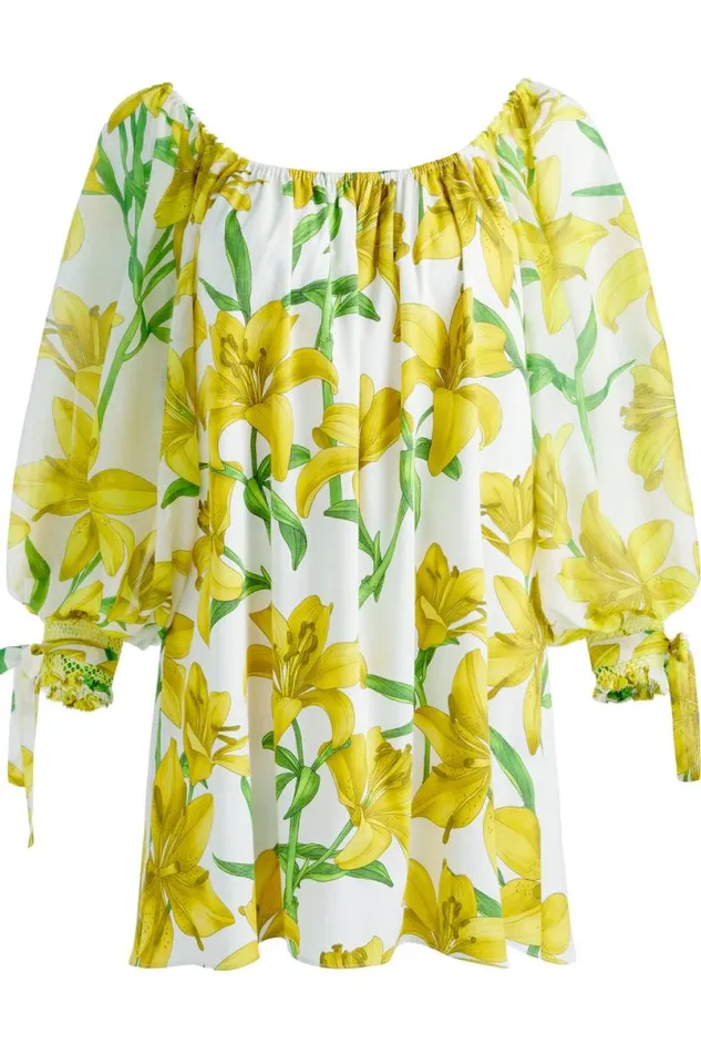 Alice Olivia Artemis Off The Shoulder Blouson Tie Sleeve Mini Dress Stargazer Multi Lg Women Dresses