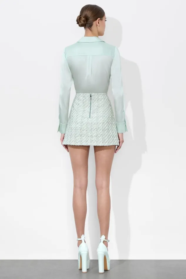 Alice Olivia Brady Slim Button Down Sea Spray Women Tops
