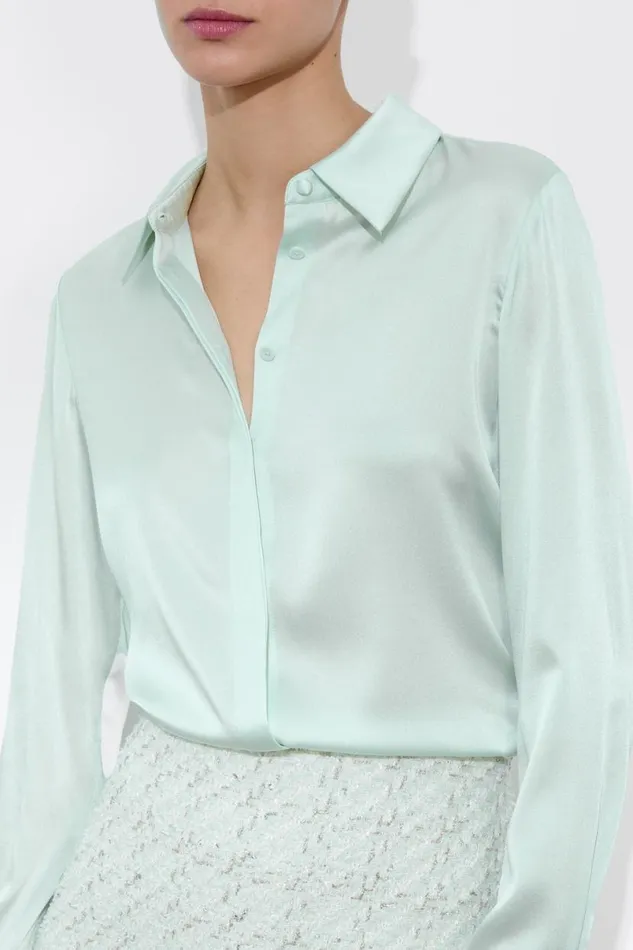Alice Olivia Brady Slim Button Down Sea Spray Women Tops
