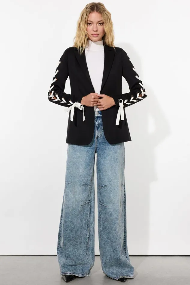 Alice Olivia Breann Lace Up Blazer Black Women Outerwear