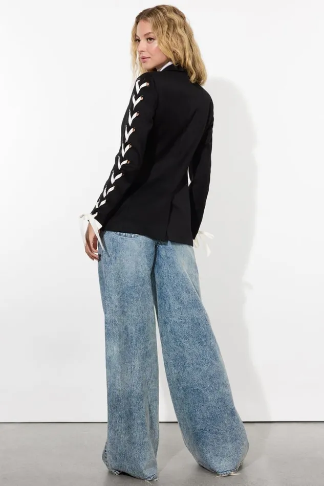 Alice Olivia Breann Lace Up Blazer Black Women Outerwear